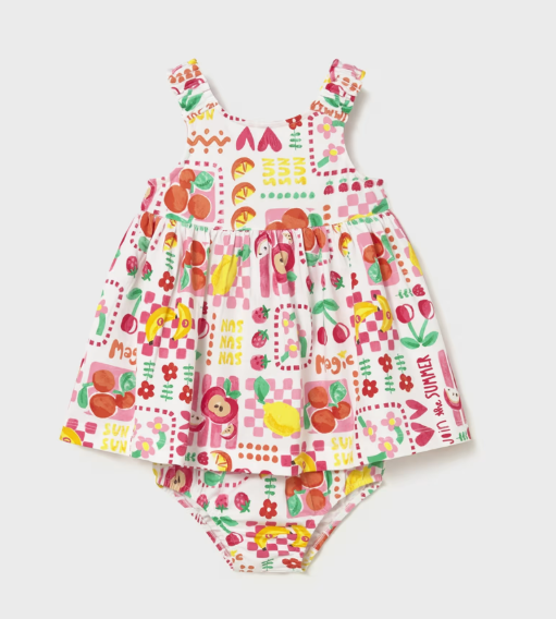 Mayoral Fruit Print Dress & Nappy Cover Set Style 1927 -Hibiscus